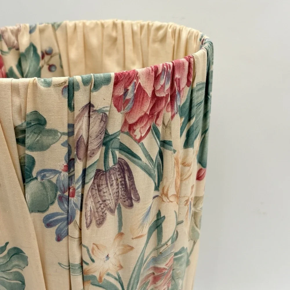 VTG CROSCILL Cottage Floral Pleated Waste Trash Bin ‎ Basket Tapestry Pink Beige